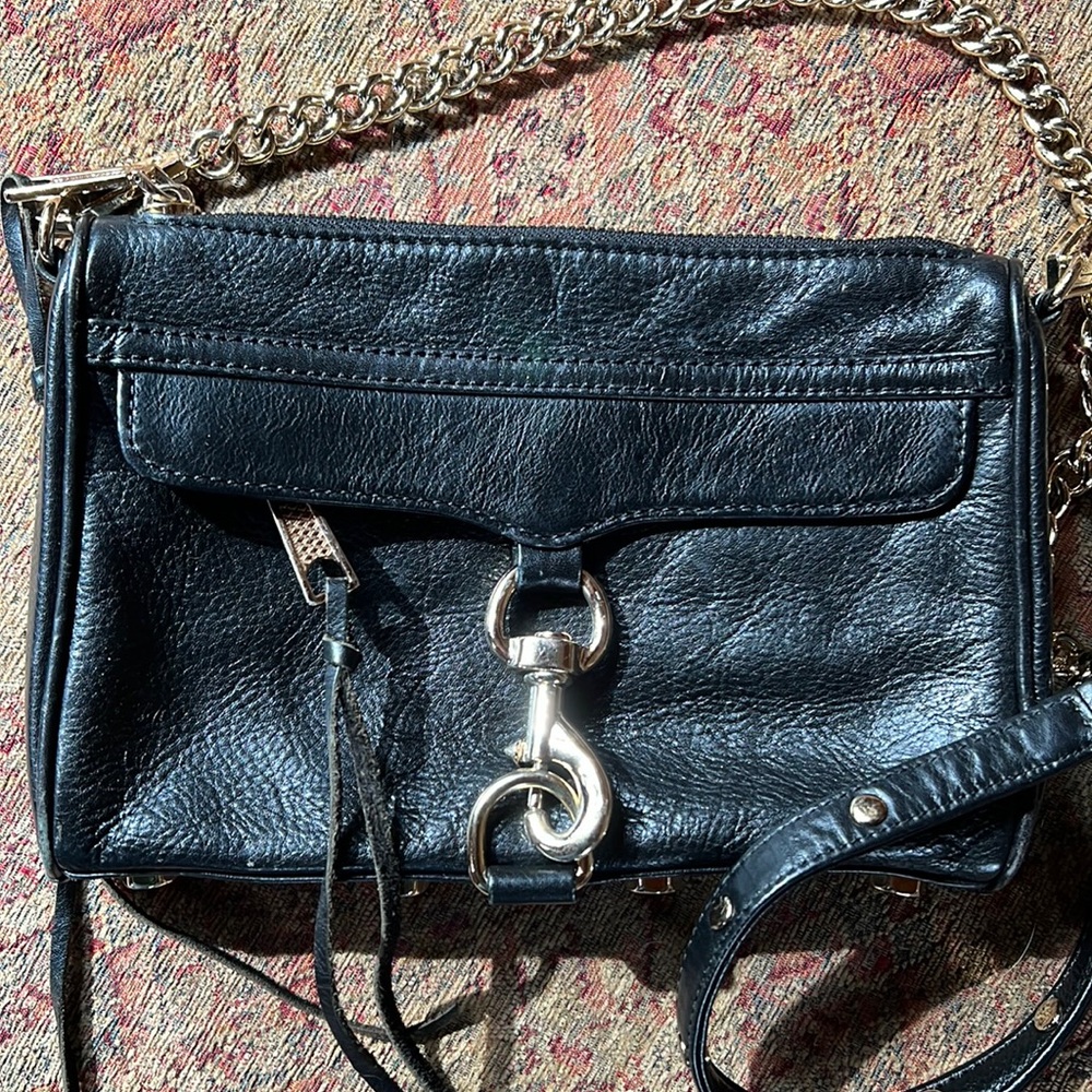 Rebecca Minkoff small black leather/ gold trim crossbody bag Neots